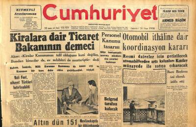 Cumhuriyet Gazetesi 26 Nisan 1958 - Menderes Tokyodan Güney Koreye Gitti - Otomobil İthâline Dair Koordinasyon Kararı GZ120518 - 1