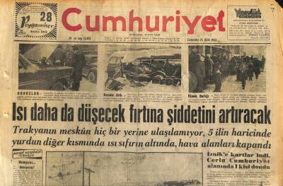 Cumhuriyet Gazetesi 26 Ocak 1963 - İznike Kurtlar İndi , Çorlu Cumhuriyet Alanında 1 Kişi Dondu GZ120587 - 1