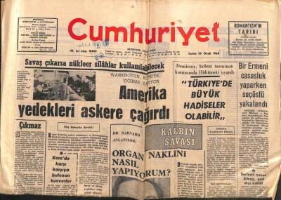 Cumhuriyet Gazetesi 26 Ocak 1968 - Amerika Yedekleri Askere Çağırdı GZ82507 - 1