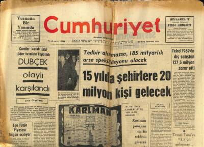 Cumhuriyet Gazetesi 26 Ocak 1970 - 15 Yılda Şehirlere 20 Milyon Kişi Gelecek GZ80404 - 1
