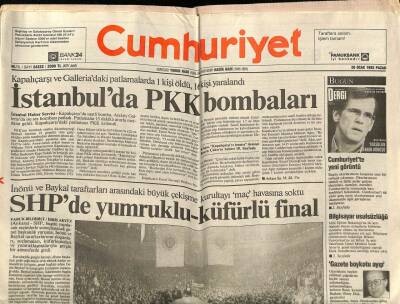Cumhuriyet Gazetesi 26 Ocak 1992 - İstanbulda PKK Bombaları GZ62300 - 2