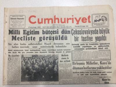 Cumhuriyet Gazetesi 26 Şubat 1951 - Milli Eğitim Bütçesi Mecliste Görüşüldü GZ52568 - 1