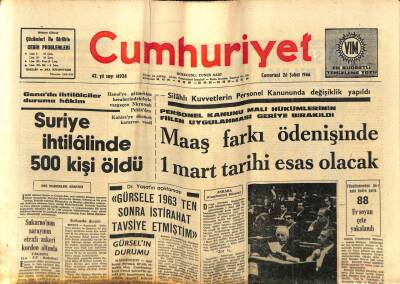 Cumhuriyet Gazetesi 26 Şubat 1966 - Suriye İhtilalinde 500 Kişi Öldü GZ80062 - 1
