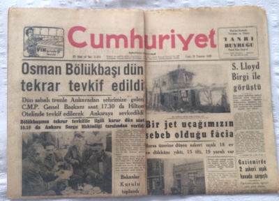 Cumhuriyet Gazetesi 26 Temmuz 1957 - Osman Bölükbaşı Dün Tekrar Tevkif Edildi - GZ19387 - 1