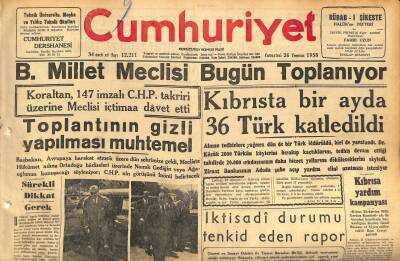 Cumhuriyet Gazetesi 26 Temmuz 1958 - B. Millet Meclisi Bugün Toplanıyor GZ120159 - 1