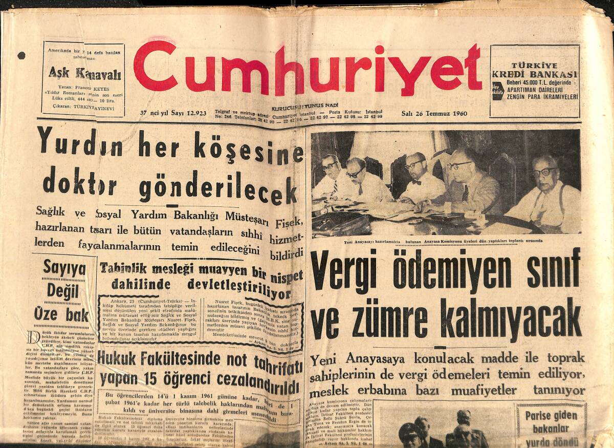 Cumhuriyet Gazetesi 26 Temmuz 1960 - Metin Oktay Ankara'da Galatasaray'la Mukavele Yaptı - Org. Gürsel, NATO Başkumandanı İle Bir Buçuk Saat Görüştü GZ139128 - 1