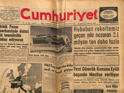 Cumhuriyet Gazetesi 26 Temmuz 1962 - Kum Fırtınaları Karapınar Çölü Civarına Afet Saçıyor GZ70074 - 2