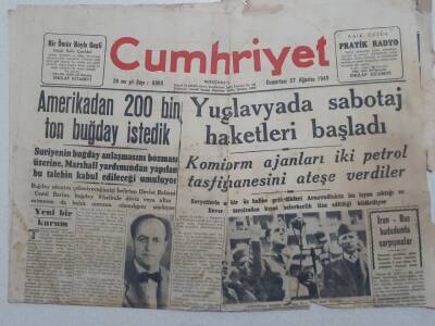 Cumhuriyet Gazetesi - 27 Ağustos 1949 - Yugoslavyada Sabotaj Hareketleri Başladı GZ112890 - 1