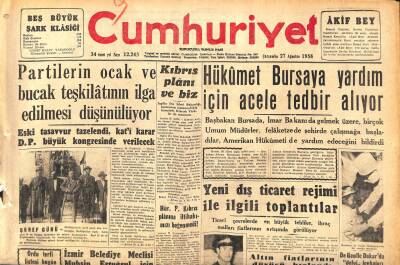 Cumhuriyet Gazetesi 27 Ağustos 1958 - Hükümet Bursaya Yardım İçin Acele Tebdir Alıyor GZ120281 - 1