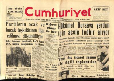 Cumhuriyet Gazetesi 27 Ağustos 1958 - Hükümet Bursaya Yardım İçin Tedbir Alıyor GZ78016 - 1