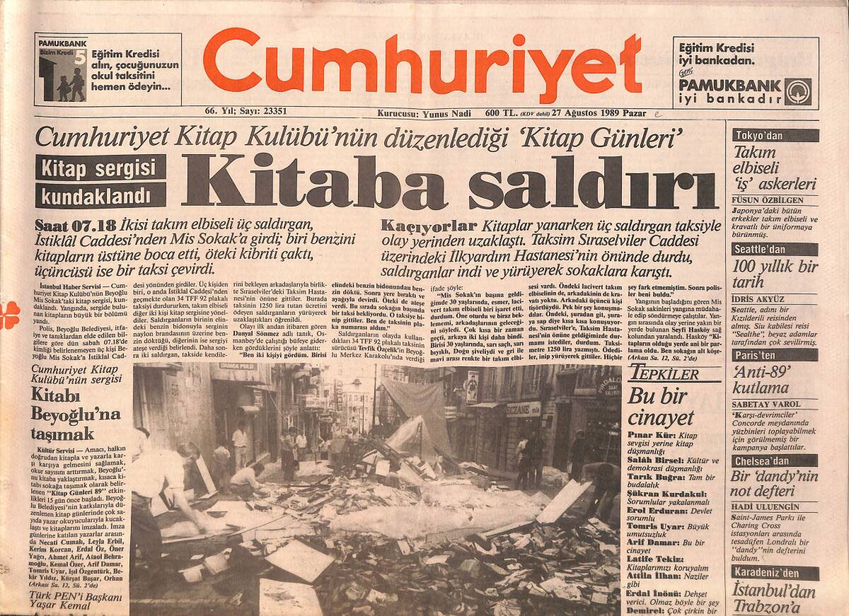 Cumhuriyet Gazetesi 27 Ağustos 1989 - En Büyük Kupa Beşiktaş'ın - Walesa : Mali yardım Gerekli GZ157885 - 1