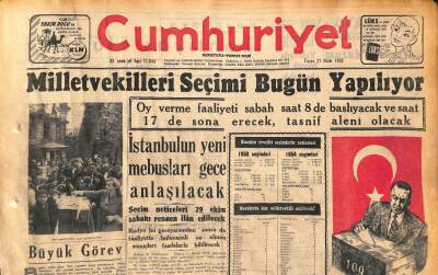 Cumhuriyet Gazetesi 27 Ekim 1957 - Marlon Brando Evlendi - Milletvekilleri Seçimi Bugün Yapılıyor GZ119643 - 1