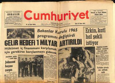 Cumhuriyet Gazetesi 27 Ekim 1964 - Bakanlar Kurulu 1965 Programını Değiştirdi, Gelir Hedefi 1 Milyar Artırıldı GZ88097 - 1