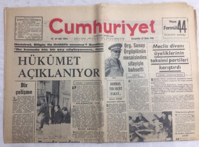 Cumhuriyet Gazetesi 27 Ekim 1965 - Hükumet Açıklanıyor - GZ19134 - 1