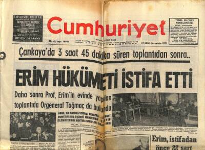 Cumhuriyet Gazetesi 27 Ekim 1971 - Nihat Erim Hükümeti İstifa Etti GZ75976 - 1
