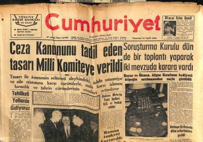 Cumhuriyet Gazetesi 27 Eylül 1960 - Düşüklerden 23ünün İdamı İsteniyor GZ103197 - 1
