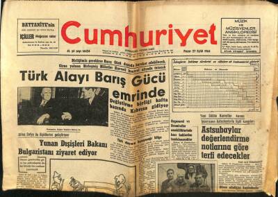 Cumhuriyet Gazetesi 27 Eylül 1964 - Türk Alayı Barış Gücü Emrinde GZ62415 - 2