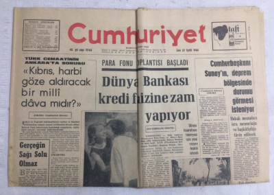 Cumhuriyet Gazetesi 27 Eylül 1966 - Dünya Bankası Kredi Faizine Zam Yapıyor - GZ19156 - 1