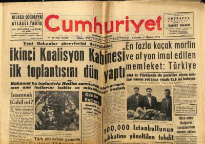 Cumhuriyet Gazetesi 27 Haziran 1962 - En Fazla Kaçak Morfin Ve Afyon İmal Edilen Ülke Türkiye GZ59018 - 1