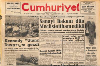 Cumhuriyet Gazetesi 27 Haziran 1963 - Peter Ustinov , İstanbulda Film Çevirecek - Kennedy Utanç Duvarını Ezdi GZ120666 - 1