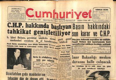 Cumhuriyet Gazetesi 27 Kasım 1957 - Barlas İle Arkadaşlarının Tahliye Talebi Gene Reddedildi GZ85297 - 1