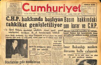 Cumhuriyet Gazetesi 27 Kasım 1957 - Eisenhowerın Sıhhati Birden Vahimleşti - İmar Bakanlığı Mesken Favasını Halle Çalışacak GZ119732 - 1