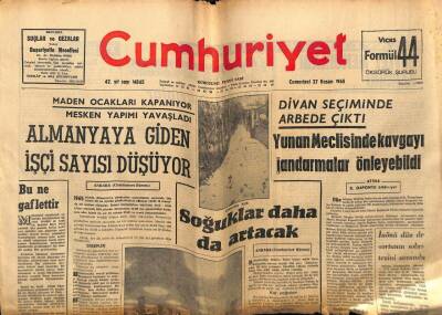 Cumhuriyet Gazetesi 27 Kasım 1965 - Yunan Meclisinde Kavgayı Jandarmalar Önleyebildi GZ78123 - 1