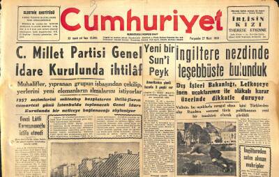 Cumhuriyet Gazetesi 27 Mart 1958 - Fevzi Lûtfi Karaosmanoğlu İstifa Etmedi - İngiltere Nezdinde Teşebbüste Bulunduk GZ120460 - 1