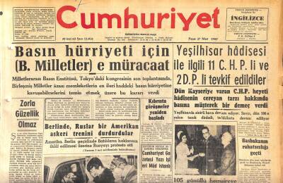 Cumhuriyet Gazetesi 27 Mart 1960 - Berlinde , Ruslar Bir Amerikan Askeri Trenini Durdurdular - Başbakanın Rahatsızlığı Geçti GZ119998 - 1