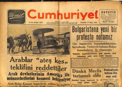 Cumhuriyet Gazetesi - 27 Mayıs 1948 - Araplar Ateşkes Teklifini Reddetti GZ99448 - 1