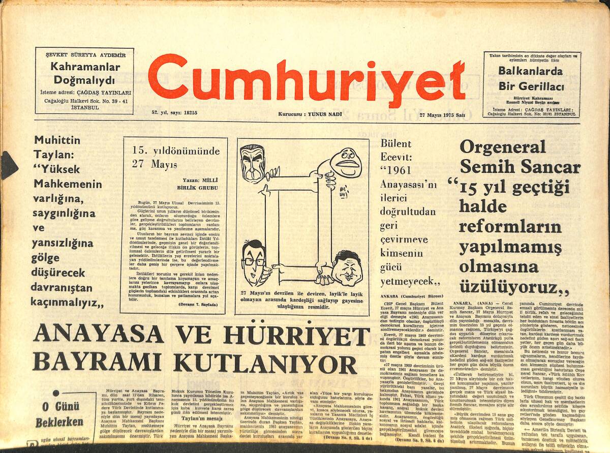 Cumhuriyet Gazetesi 27 Mayıs 1975 - Süveyş'in Açılması İle Mısır'ın Geliri Artacak GZ143641 - 1