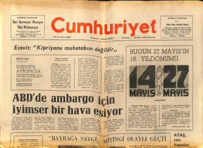 Cumhuriyet Gazetesi - 27 Mayıs 1978 - Bülent EcevitKipriyonu Muhatabım Değil GZ99351 - 1