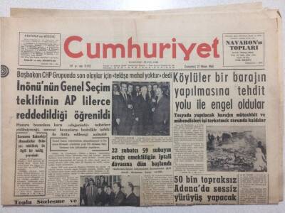 Cumhuriyet Gazetesi 27 Nisan 1953 - Köylüler Bir Barajın Yapılmasına Mani Oldu GZ52499 - 1