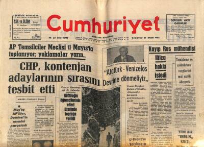 Cumhuriyet Gazetesi 27 Nisan 1968 - CHP , Kontenjan Adaylarının Sırasını Tesbit Etti GZ80060 - 1