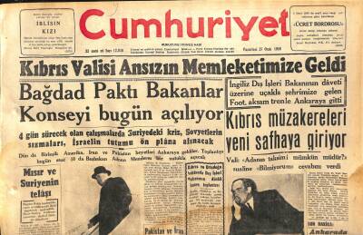 Cumhuriyet Gazetesi 27 Ocak 1958 - Ege Tütün Piyasası Bugün Açılıyor - Kıbrıs Valisi Ansızın Memleketimize Geldi GZ120375 - 1