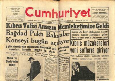 Cumhuriyet Gazetesi 27 Ocak 1958 - Kıbrıs Valisi Ansızın Memleketimize Geldi GZ78036 - 1