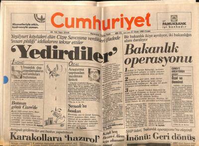 Cumhuriyet Gazetesi 27 Ocak 1989 - Batının Gözü Cizrede GZ62272 - 2