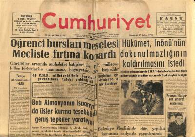 Cumhuriyet Gazetesi 27 Şubat 1960 - Hükümet , İnönünün Dokunulmazlığının Kaldırılmasını İstedi GZ88367 - 1