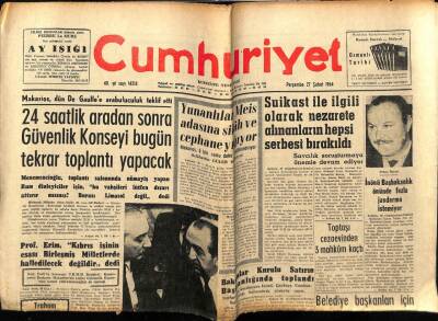 Cumhuriyet Gazetesi 27 Şubat 1964 - Yunanlılar Meis Adasına Silah Ve Cephane Yığıyor GZ78113 - 1