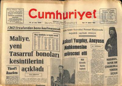 Cumhuriyet Gazetesi 27 Şubat 1968 - Makarios Büyük Bir Çoğunlukla Yeniden Seçildi GZ121329 - 1