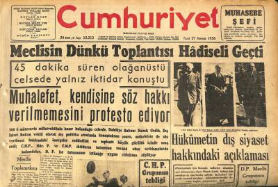 Cumhuriyet Gazetesi 27 Temmuz 1958 - Japonyadan 1000 Otobüs Alıyoruz - Meclisin Dünkü Toplantısı Hadiseli Geçti GZ120160 - 1