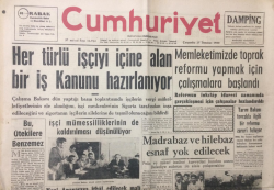 Cumhuriyet Gazetesi 27 Temmuz 1960 - Her Türlü İşçiyi İçine Alan Bir İş Kanunu Hazırlanıyor - GZ12559 - 2