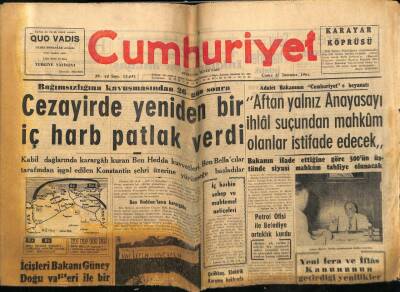Cumhuriyet Gazetesi 27 Temmuz 1962 - Cezayirde Yeniden Bir İç Harb Patlak Verdi GZ78143 - 1