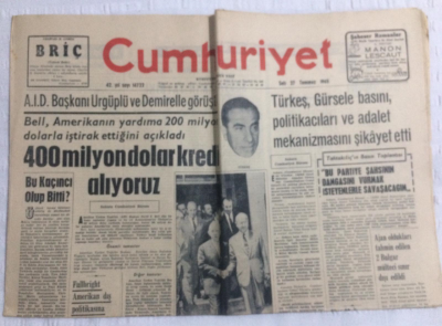 Cumhuriyet Gazetesi 27 Temmuz 1965 - 400 Milyon Dolar Kredi Alıyoruz - GZ19491 - 1