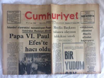 Cumhuriyet Gazetesi 27 Temmuz 1967 - Papa VI. Paul Efeste Hacı Oldu GZ73414 - 1
