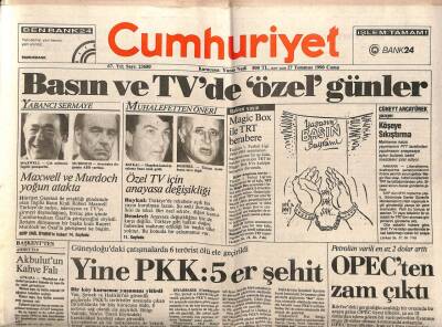 Cumhuriyet Gazetesi 27 Temmuz 1990 - Güneydoğudaki Çatışmalarda 6 Terörist Ölü Ele Geçirildi GZ87387 - 1