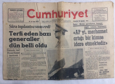 Cumhuriyet Gazetesi 28 Ağustos 1965 - Şura Toplantısı Sona Erdi Terfi Eden Bazı Generaller Dün Belli Oldu - GZ19125 - 1