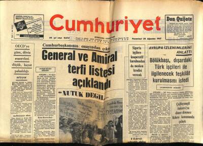 Cumhuriyet Gazetesi 28 Ağustos 1967 - General Ve Amiral Terfi Listesi Açıklandı GZ78101 - 1