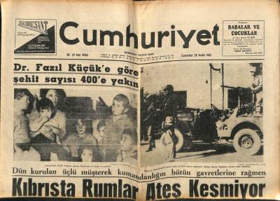 Cumhuriyet Gazetesi 28 Aralık 1963 - Dr. Fazıl Küçüke Göre Şehit Sayısı 400e Yakın GZ84926 - 1