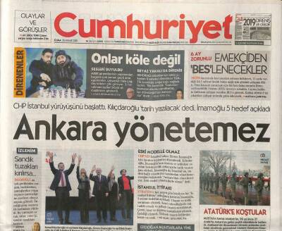 Cumhuriyet Gazetesi 28 Aralık 2018 - CHP İstanbul Yürüyüşünü Başlattı . Kılıçdaroğlu Tarih Yazılacak dedi GZ94495 - 1